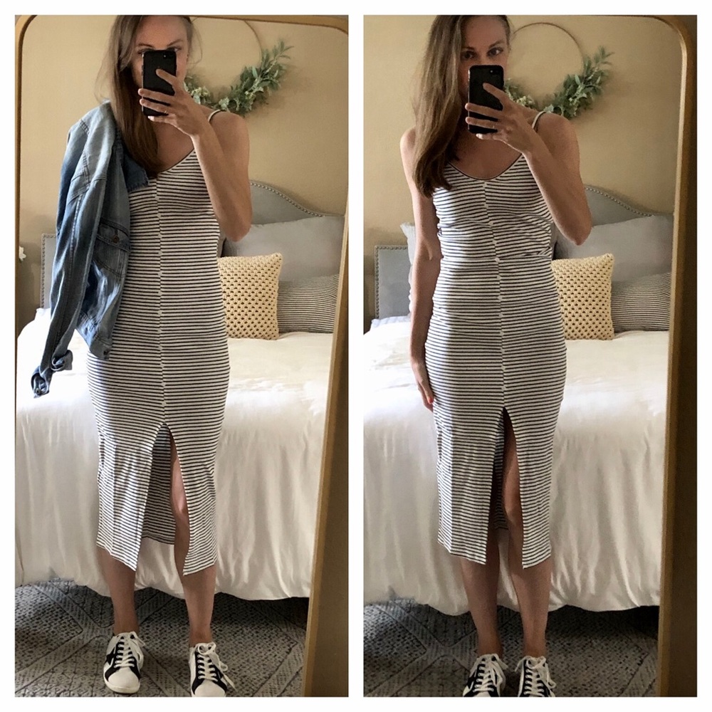 SLIP ON AND GO - WHITE STRIPED TANK DRESS (model S